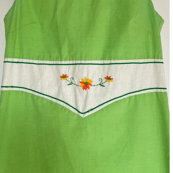 Vtg 60's Mod Green Sleeveless Embroidered Floral Swing Dress Retro Sz 13 Junior - Picture 8 of 10